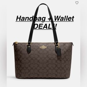 NWT AUTHENTIC CLASSIC COACH Gallery SIGNATURE TOTE WITH MATCHING WALLET WRISTLET